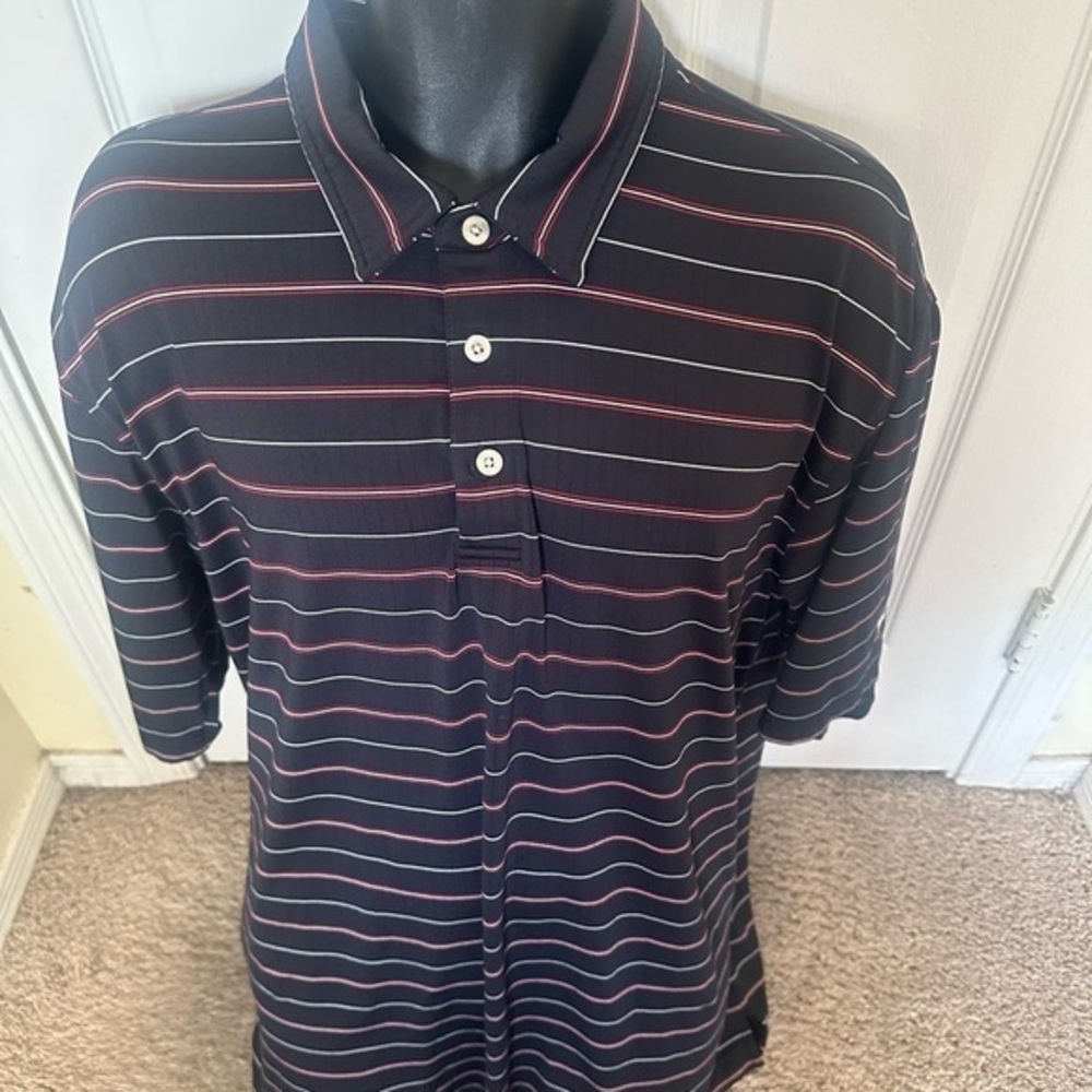 Men's Black and Red Striped Polo Shirt Slazenger